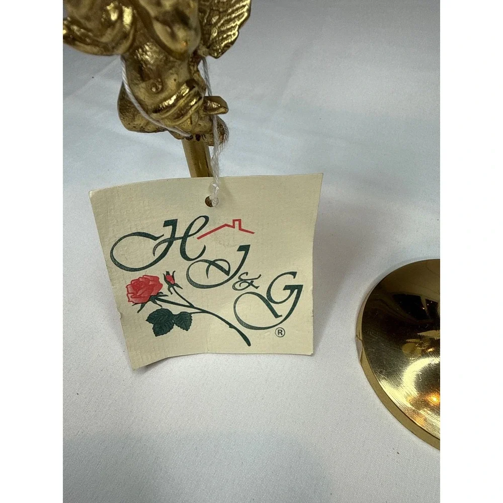 H&G Brass Cherub Angel Candlestick Holders Set of 2 Vintage Gold Taper Holders